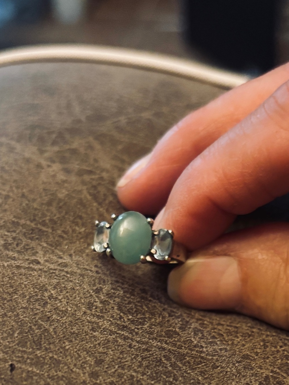Vintage Avon Jade & Blue Topaz Sterling Silver Trinity Cocktail Ring $40
